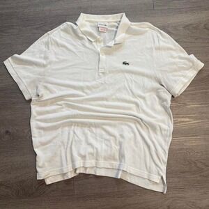 Lacoste L!VE White Pique Polo Shirt Size 8 fits 3XL Green Crocodile Logo